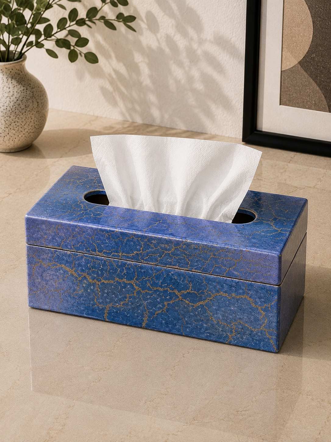 Geometric Teak Wood Tissue Box Cover - Handcrafted Photo Frame | Chandan Art Gallery Delhi